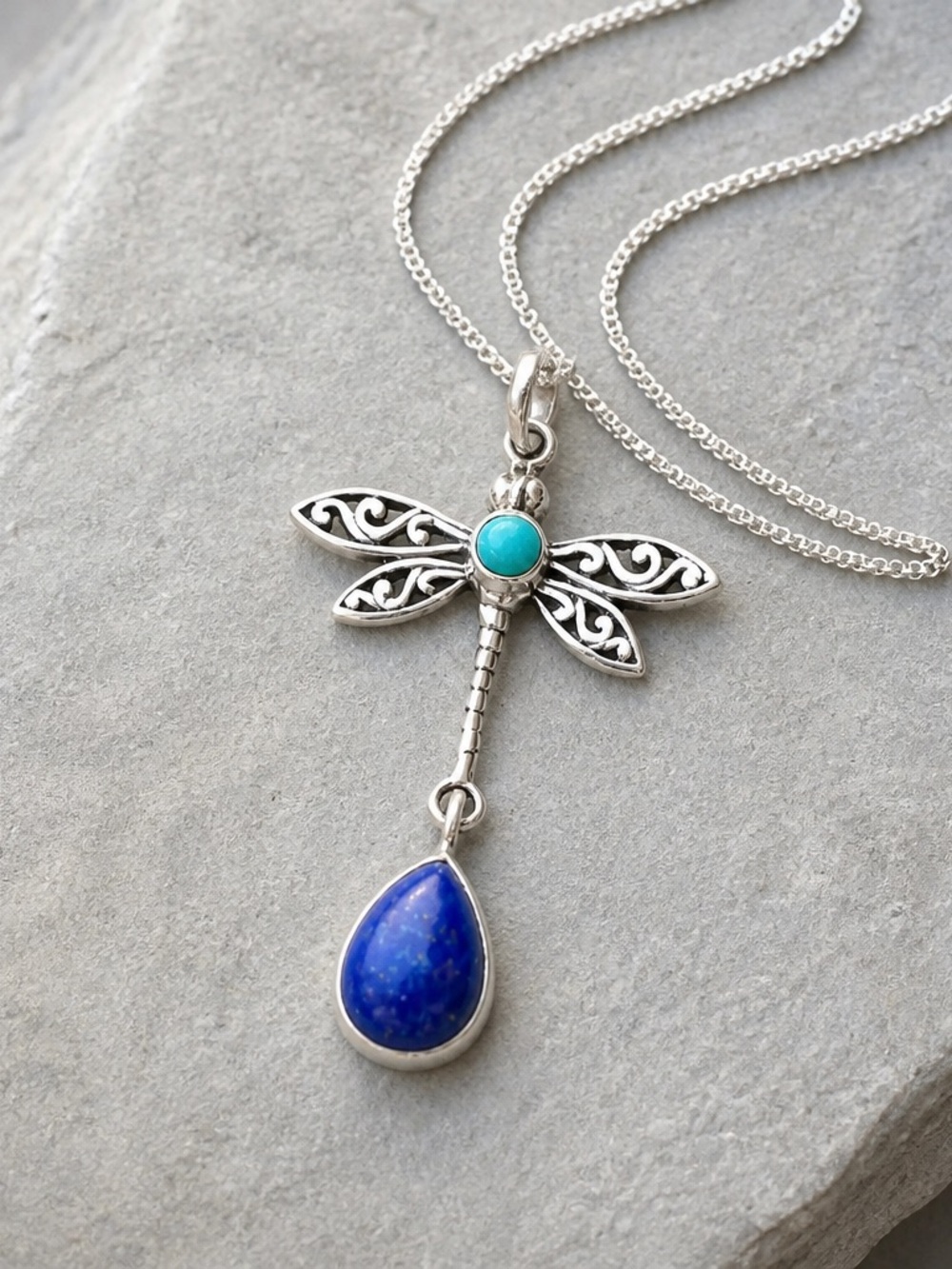 Turquoise & Lapis Dragonfly Necklace